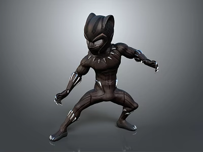 Game Movie Character Black Panther Muscular Black Suit With Claws In Combat Stance 3d model