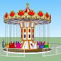 Colorful Swing Amusement Ride With Red Gold Decorative Top And White Fence