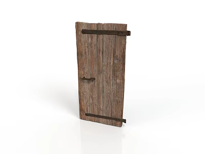 Old Rustic Wooden Door With Metal Hinges And Aged Wood Texture 3d model