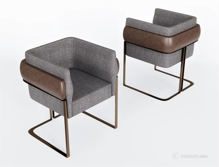 Modern Single Sofa With Gray Fabric And Brown Leather Armrests Metal Frame 3d model 