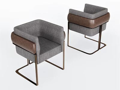 Modern Single Sofa With Gray Fabric And Brown Leather Armrests Metal Frame 3d model