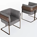 Modern Single Sofa With Gray Fabric And Brown Leather Armrests Metal Frame