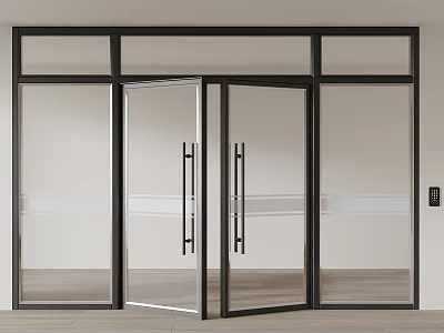 Double Doors with Transparent Glass Black Frame and Sleek Design in Modern Indoor Setting 3d model