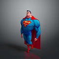 Muscular Man In Blue Superman Costume With Red Cape And Yellow Emblem