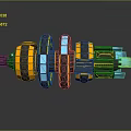 Futuristic Spacecraft Design With Yellow Black Segments And Blue Thrusters