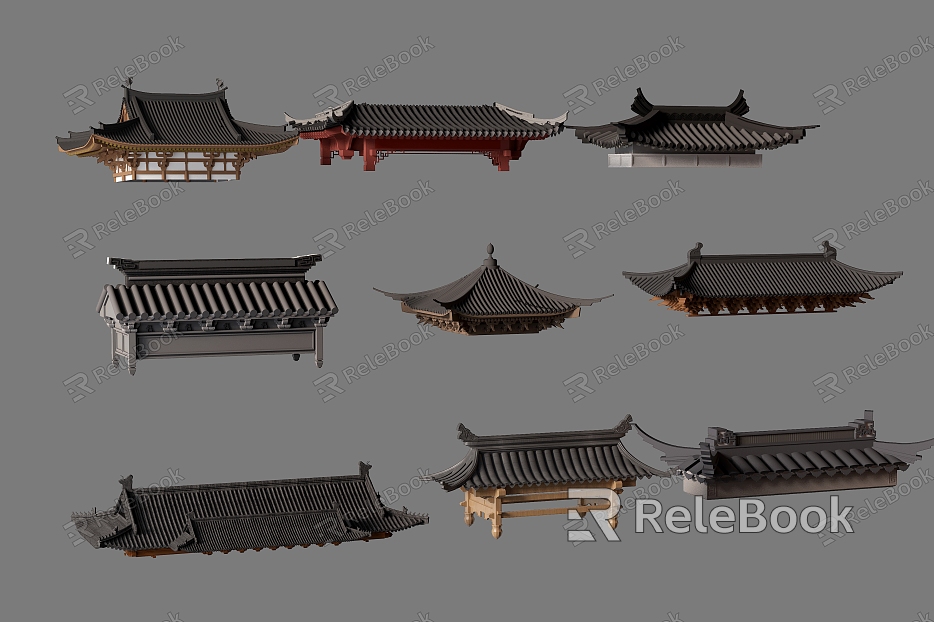 New Chinese Style Eaves Roof Flying Ridge Cornice Line Tiles Eaves Ridge Building Components Ancient Architecture model