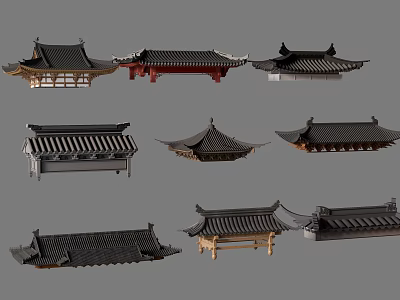 Traditional Chinese Architectural Roof Components With Various Styles And Wooden Structures 3d model