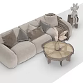 Quiet three-person sofa tea table combination sofa tea table single chair 3d model