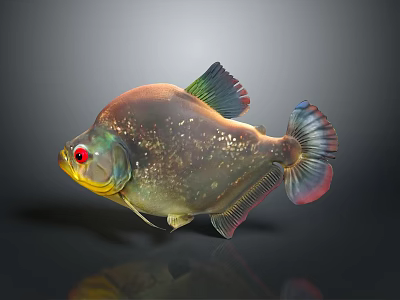 Vibrant Spotted Tropical Fish with Red Eyes Shiny Scales and Colorful Fins on Gray Background 3d model