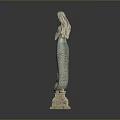 Artistic Mermaid Statue With Green Tail Standing On Decorative Base 3d model
