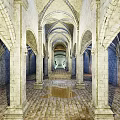 Arched Tunnel With Lion Statues Along Stone Brick Pathway And End Light