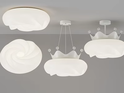Modern Minimalist White Ceiling Lights With Petal Spiral And Crown Shapes 3d model