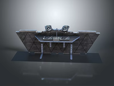 Industrial Style Console Table With Geometric Wooden Panels And Metal Support Legs 3d model