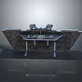 Industrial Style Console Table With Geometric Wooden Panels And Metal Support Legs