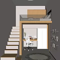 Modern Kids Room With Loft Bed Staircase Desk Chair Book Shelves And Rug