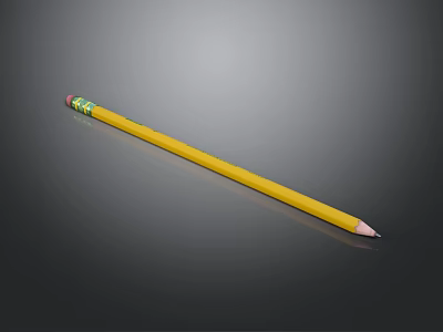 Yellow Pencil With Colorful Top And Sharpened Tip On Gray Background 3d model