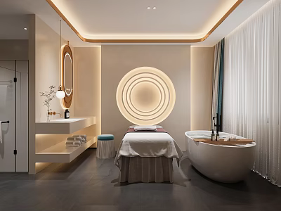 Modern Beauty And Hair Salon Interior With Comfortable Beds Mirrors And Soft Lighting 3d model