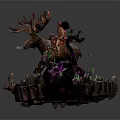 Rider On Antlered Deer Figure With Fantasy Plants And Small Creatures