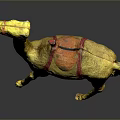 Yellow Camel Figurine With Red Decorative Saddle On Black Background