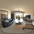 Modern Natural Dining And Living Room Interior With Wooden Cabinets Sofa And Chandelier