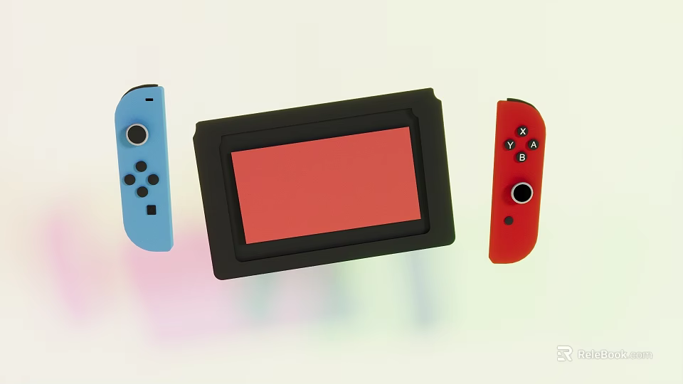 Portable Entertainment Gaming Console With Blue Red Controllers And Black Red Screen 3d model 