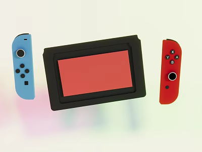 Portable Entertainment Gaming Console With Blue Red Controllers And Black Red Screen 3d model