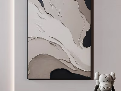 Abstract Black White Gray Wavy Texture Wall Art With Decorative Doll 3d model