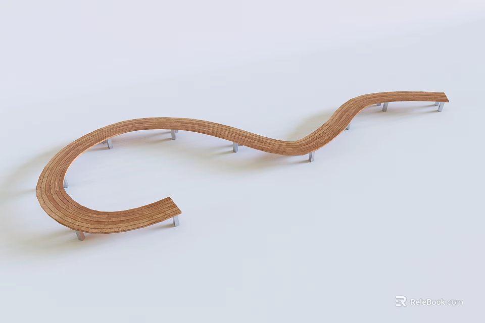 Wavy Wooden Outdoor Chair With Modern Smooth Design And Metal Supports 3d model 