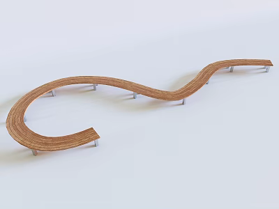 Wavy Wooden Outdoor Chair With Modern Smooth Design And Metal Supports 3d model
