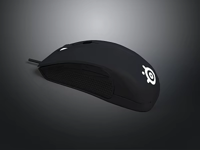 Black Wired Computer Mouse With Ergonomic Design And White Logo 3d model