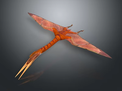 Red Pterosaur Creature With Large Wings Long Tail And Pointed End Flying 3d model