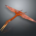 Red Pterosaur Creature With Large Wings Long Tail And Pointed End Flying