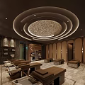 SPA Sauna Interior Design with Circular Ceiling Wooden Walls and Luxurious Loungers