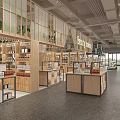 Modern Supermarket Department Store Interior With Wooden Shelves And Organized Product Displays