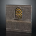 Classical Style Casement Window With Diamond Lattice On Stone Wall Surface 3d model