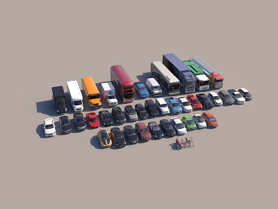 Various Types And Colors Of Car Models Arranged Together 3d model