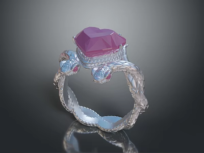 Jewelry Decoration Set With Heart Shaped Pink Gemstone Silver Braided Setting And Small Crystal Accents For Home Decor 3d model