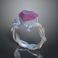 Jewelry Decoration Set With Heart Shaped Pink Gemstone Silver Braided Setting And Small Crystal Accents For Home Decor