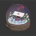 Decorative Snow Globe With Miniature Cabin Pine Trees And Snowman On Stone Base