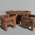 Modern Round Table Set with Copper Metal Base and Four Brown Chairs 3d model