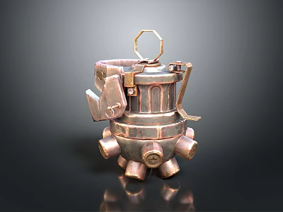 Vintage Metallic Weapon With Multi Barrel Structure And Mechanical Components 3d model