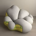 Abstract Shape Sofa With Gray Fabric And Yellow Curved Edges For Modern Interior Space