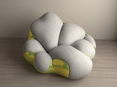 Abstract Shape Sofa With Gray Fabric And Yellow Curved Edges For Modern Interior Space 3d model