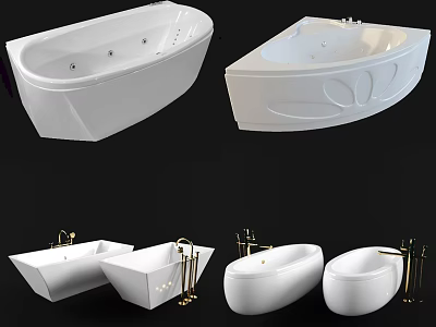 Modern White Freestanding And Corner Bathtub Designs With Gold Faucets 3d model