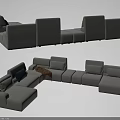 Light Gray Modular Sectional Sofa With Cushions Throw Blanket And L Shaped Design 3d model