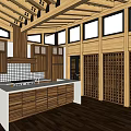 Traditional Architecture With Two Story Wooden Structure Glass Doors And Stone Walls