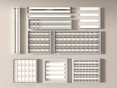 Various Grille Lights with Multiple Panel Designs and Rectangular Structure Styles 3d model