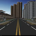 Urban Road Infrastructure With Traffic Lanes Street Lamps Bus Stop And High Rise Buildings