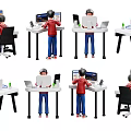 Decorative Office Figurine Set with Multiple Characters Working on Laptops Tablets and Desks
