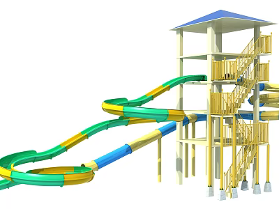Colorful Water Slide Amusement Equipment With Tower Stairs And Observation Deck 3d model